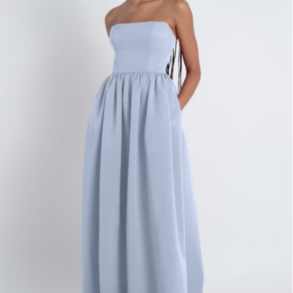 Jenny Yoo Laney NWT 12429 Bridesmaid Prom A-Line Gown Whisper Blue Luxe Faille